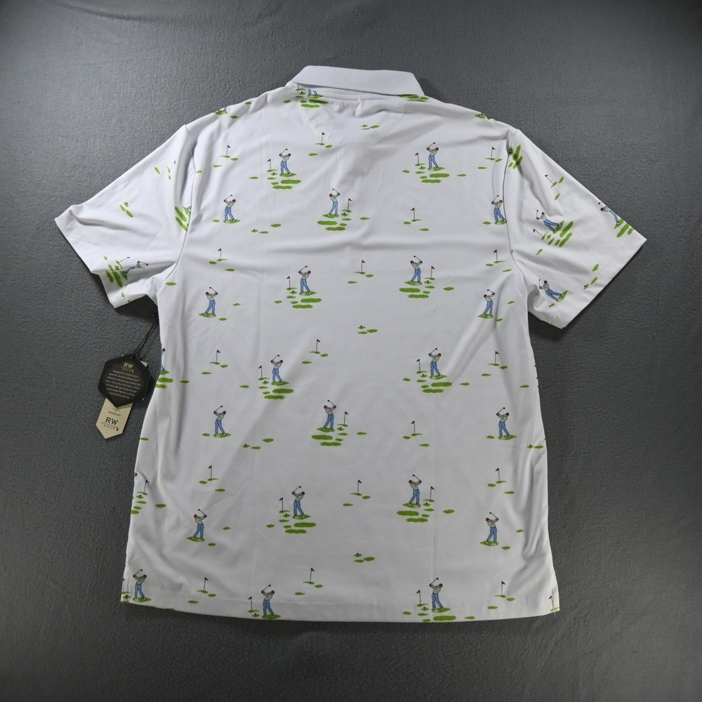 Rorie Whelan Mens Golfer Print Performance Golf Polo Shirt XL White New - Picture 6 of 8